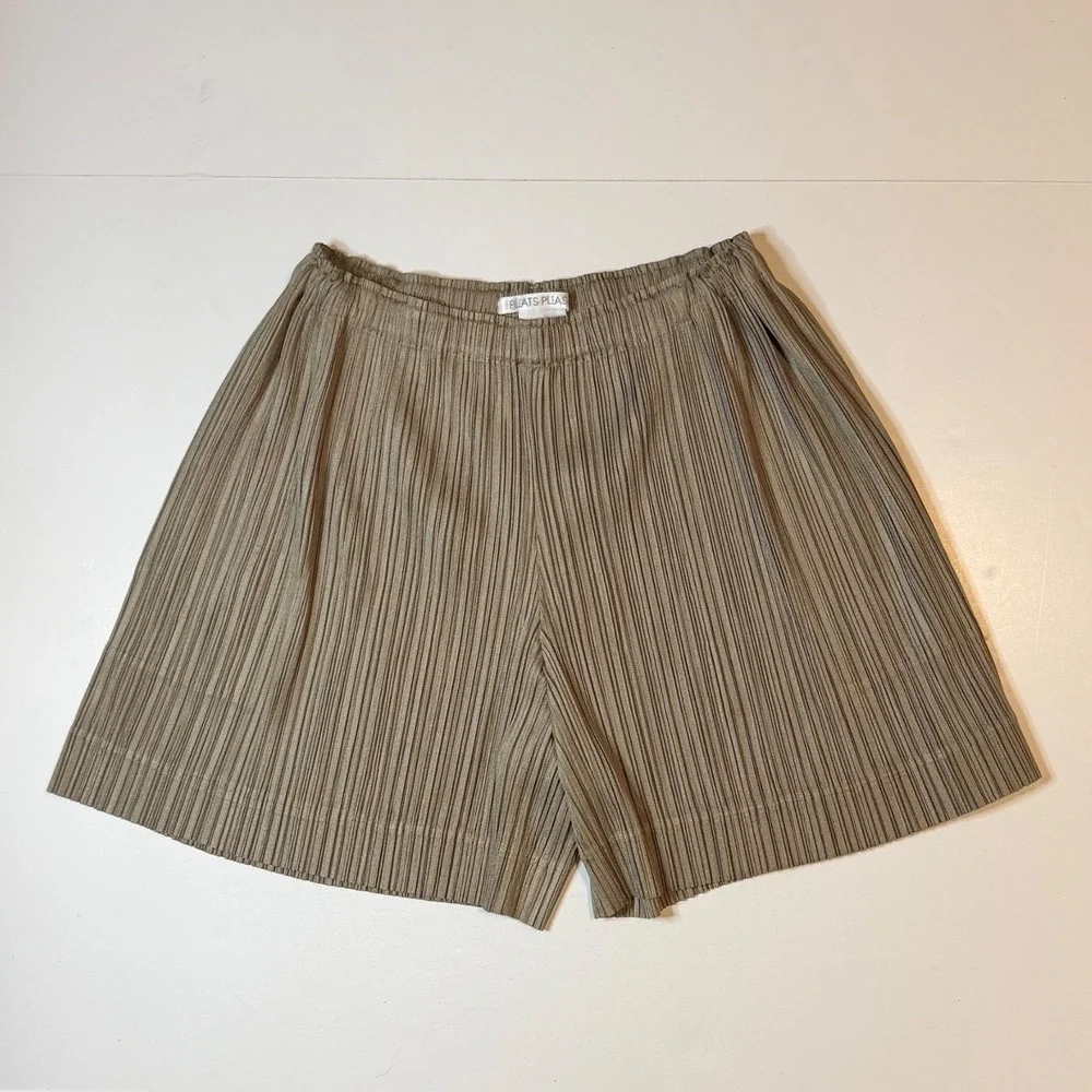 Pleats Please Issey Miyake Shorts Womens 3 Taupe Pleated Wide Leg